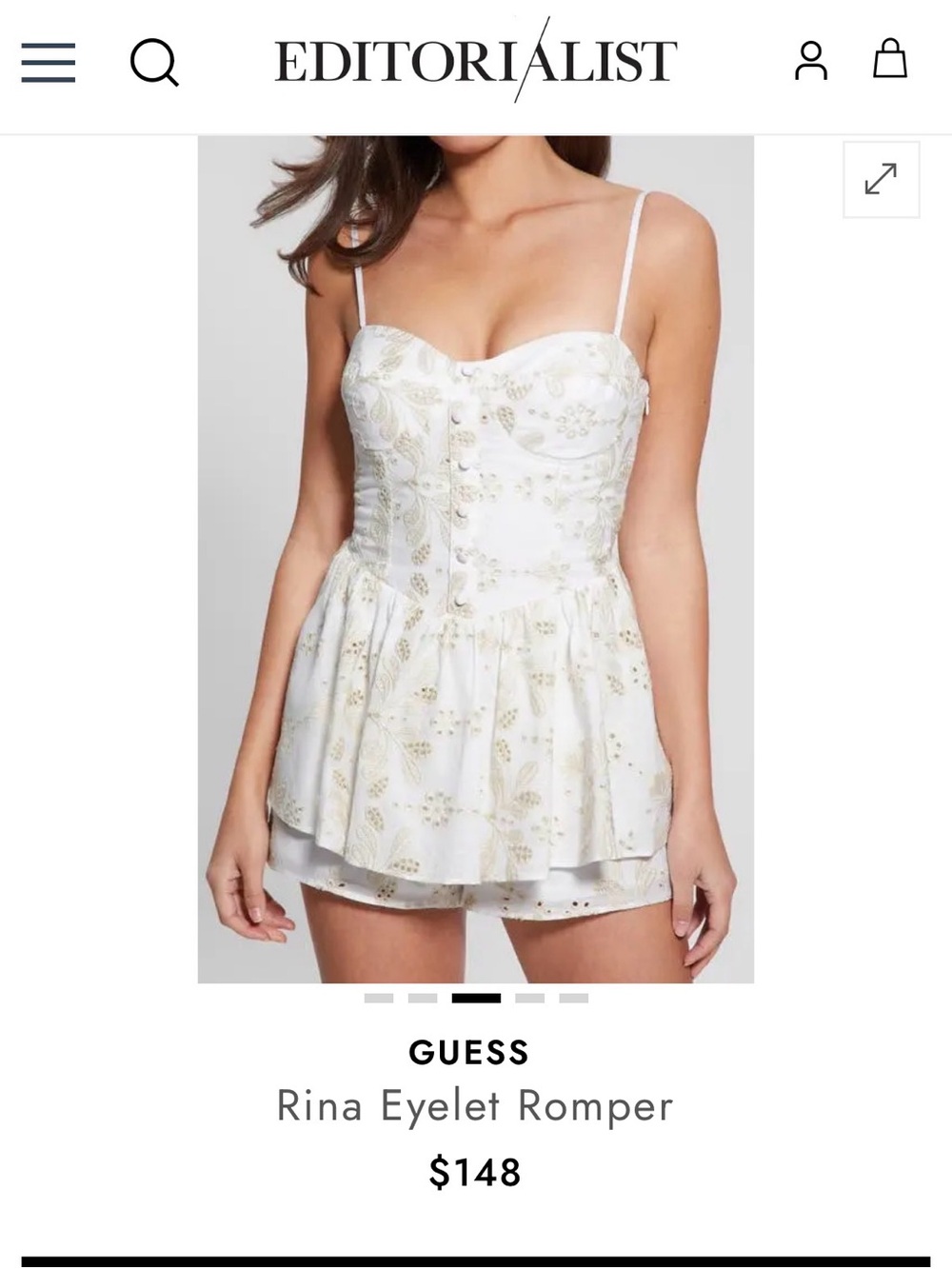 Guess White Romper with Gold Embroidery